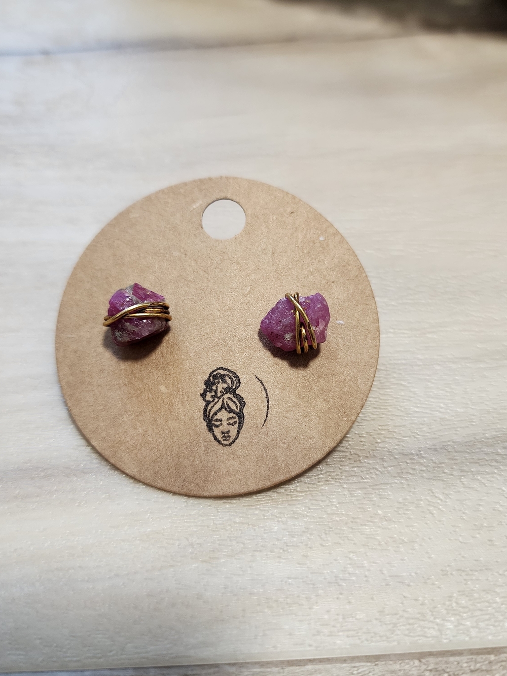 Tournaline Raw Stone Stud Earrings 22k Gold Plated Over Brass Wire Wrapped